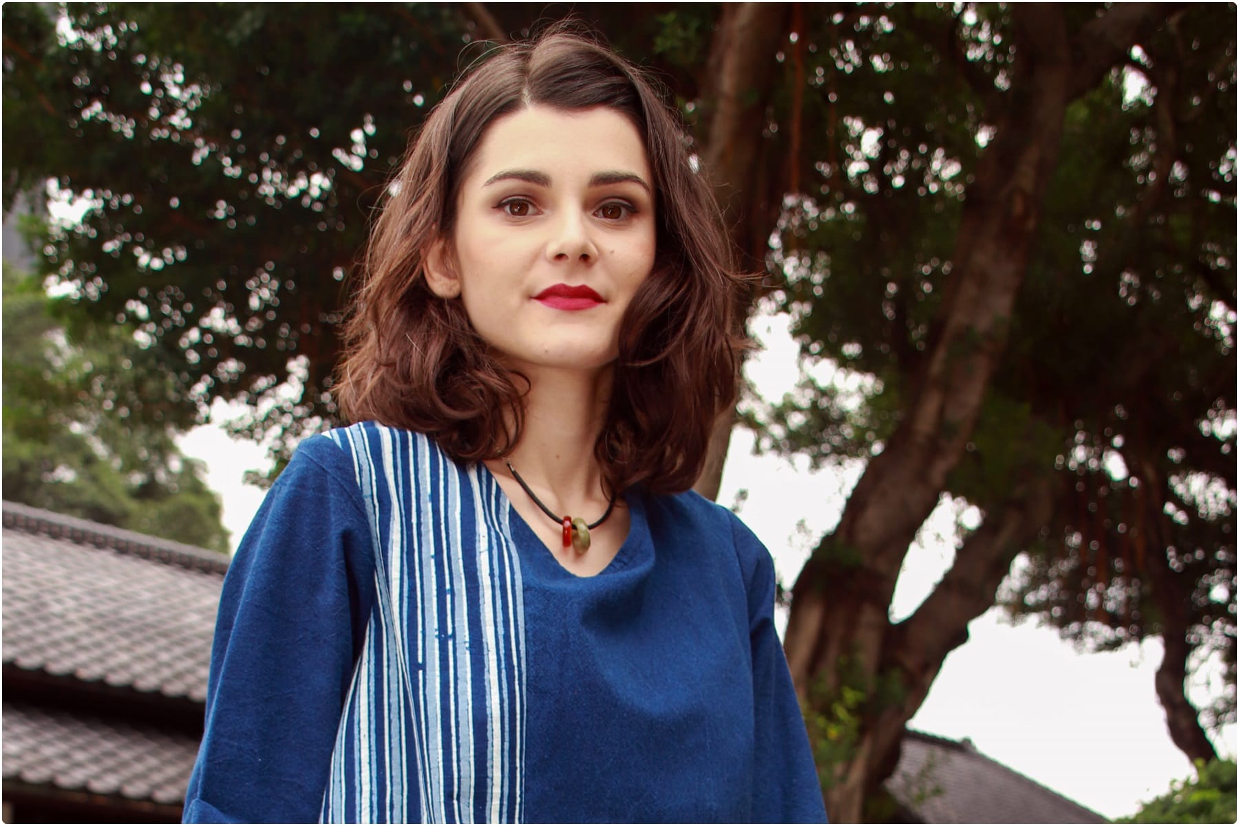 藍染條紋圓領上衣~三峽