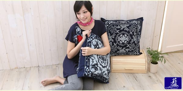 藍染春曉抱枕套 藍/白