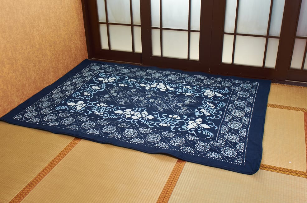 藍染三色花大地毯~
