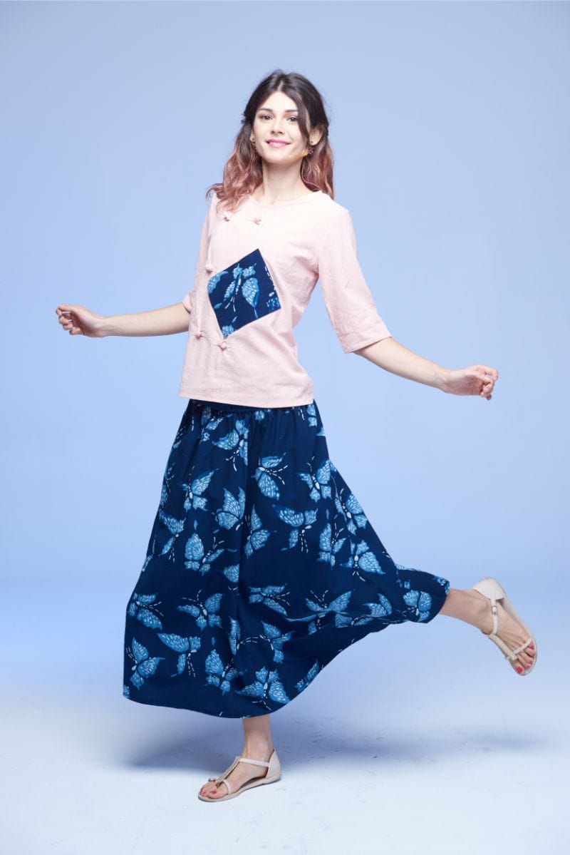 藍染大蝴蝶圓長裙