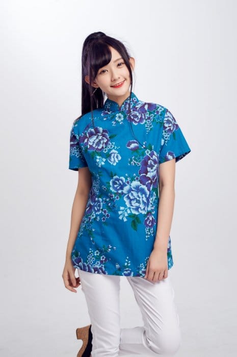 客家花布靛藍旗袍上衣S~XL