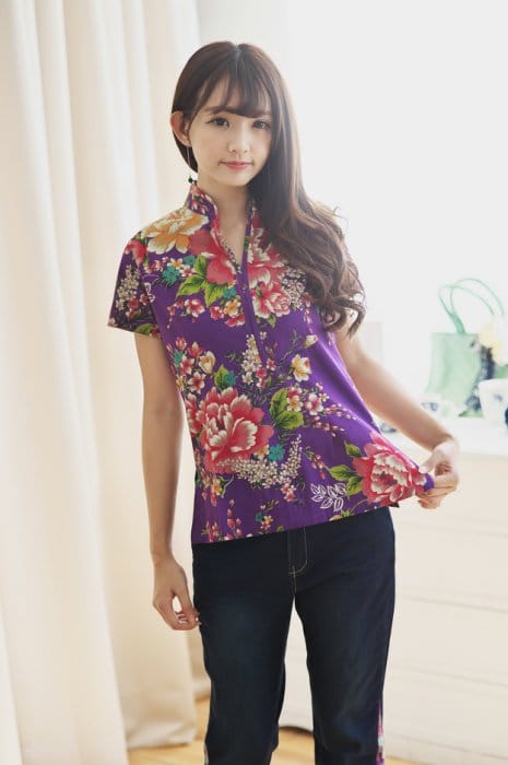 客家花布紫色短衫