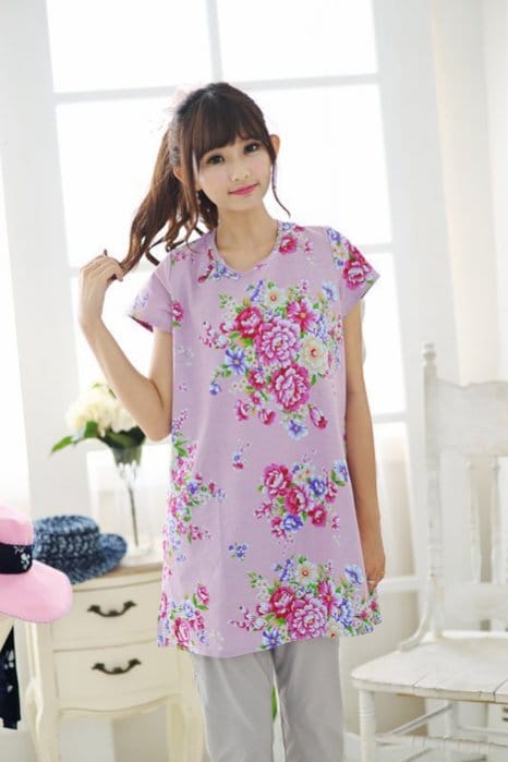 客家粉色小牡丹圓領長衫