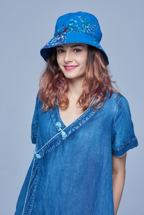 客家藍牡丹藍染雙面漁夫帽