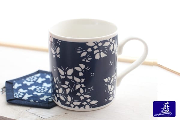 藍染馬克杯 藍底白蝴蝶（三峽
