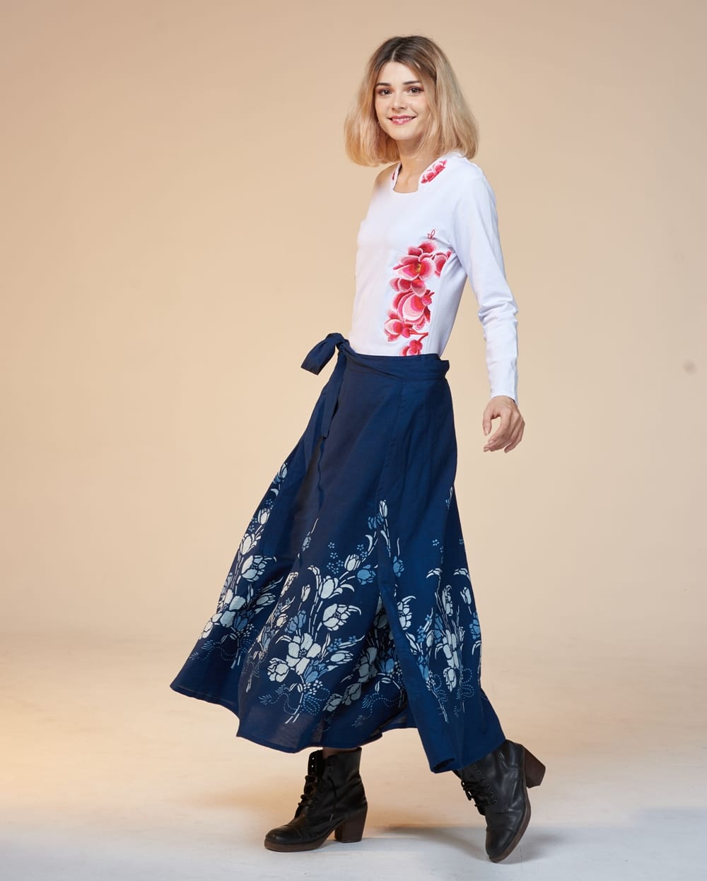 藍染鬱金香一片裙