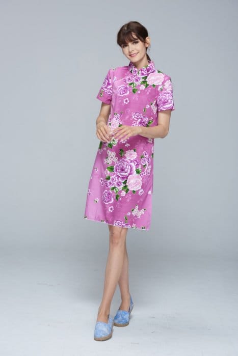 粉紫牡丹花旗袍