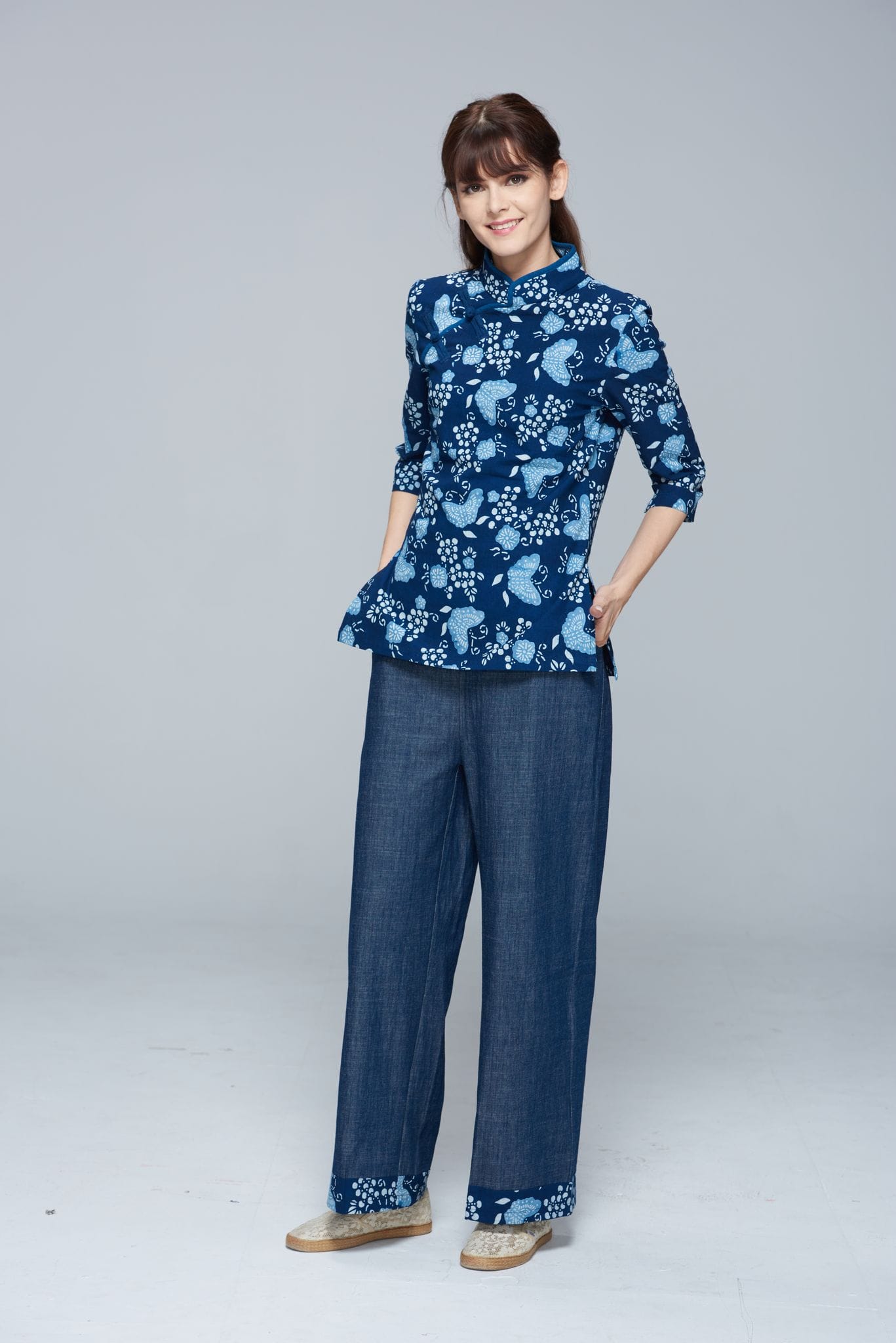 藍染小蝴蝶旗袍上衣