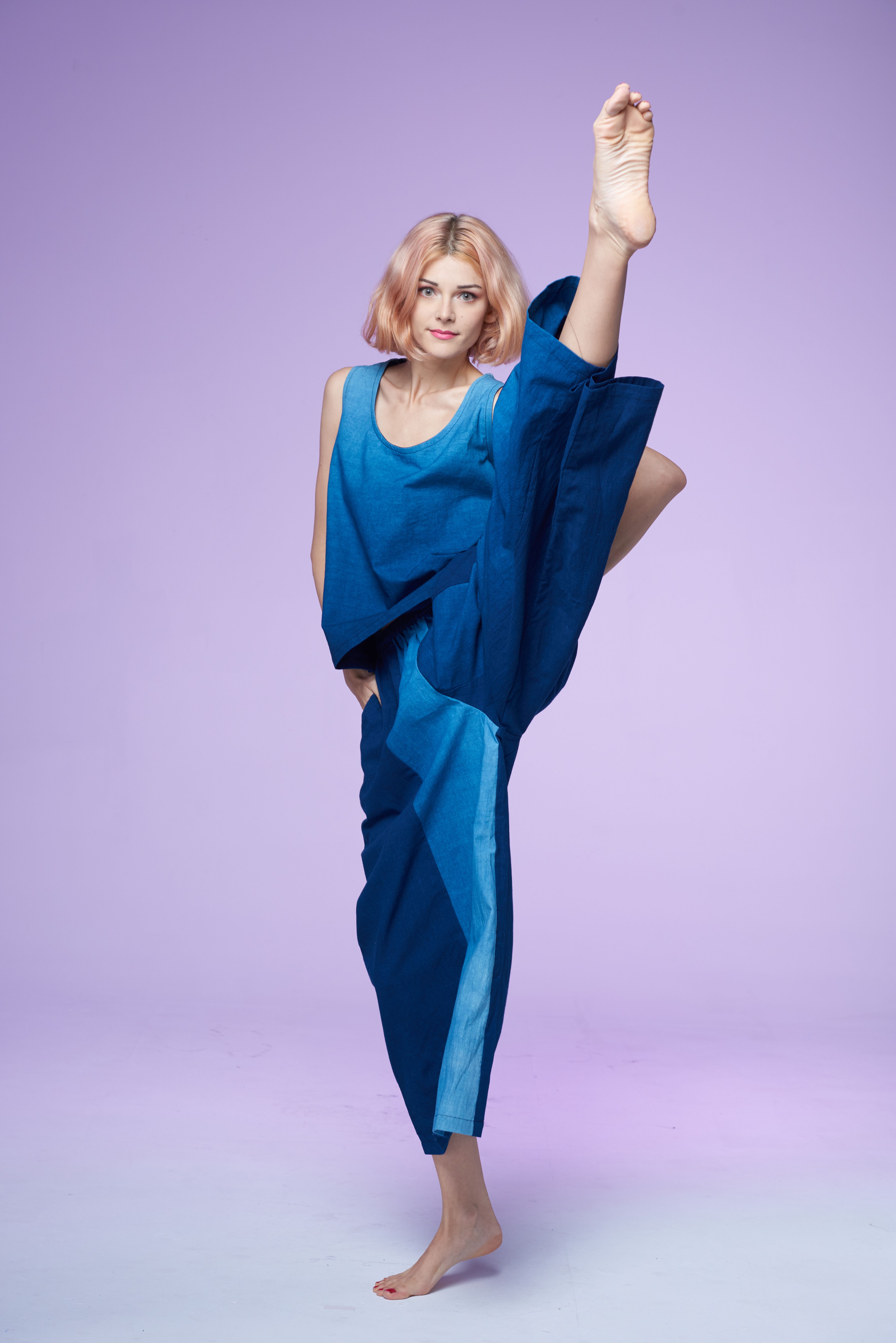 客家藍染漸層染寬褲/褲裙F