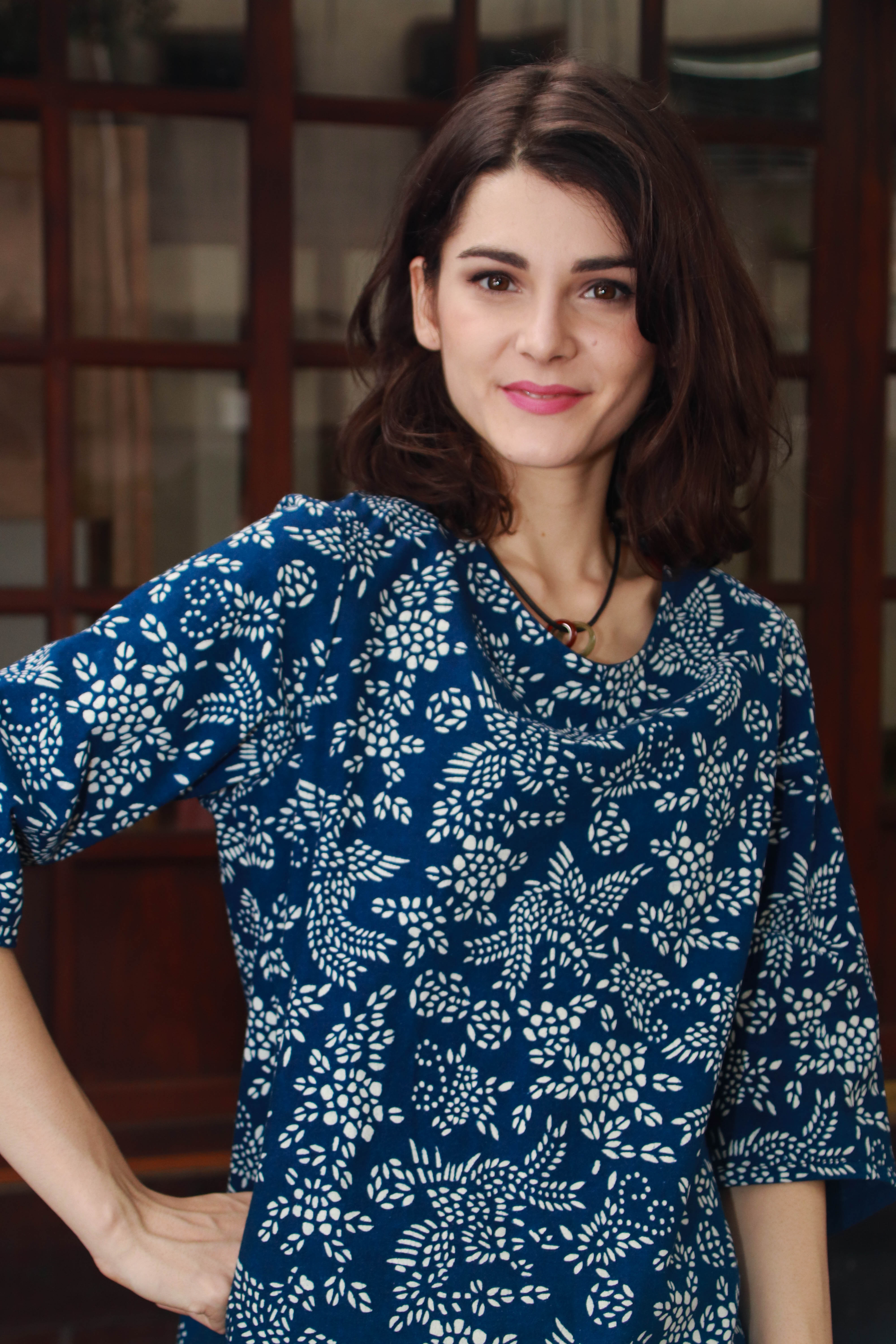 藍染鳳凰于飛圓領上衣