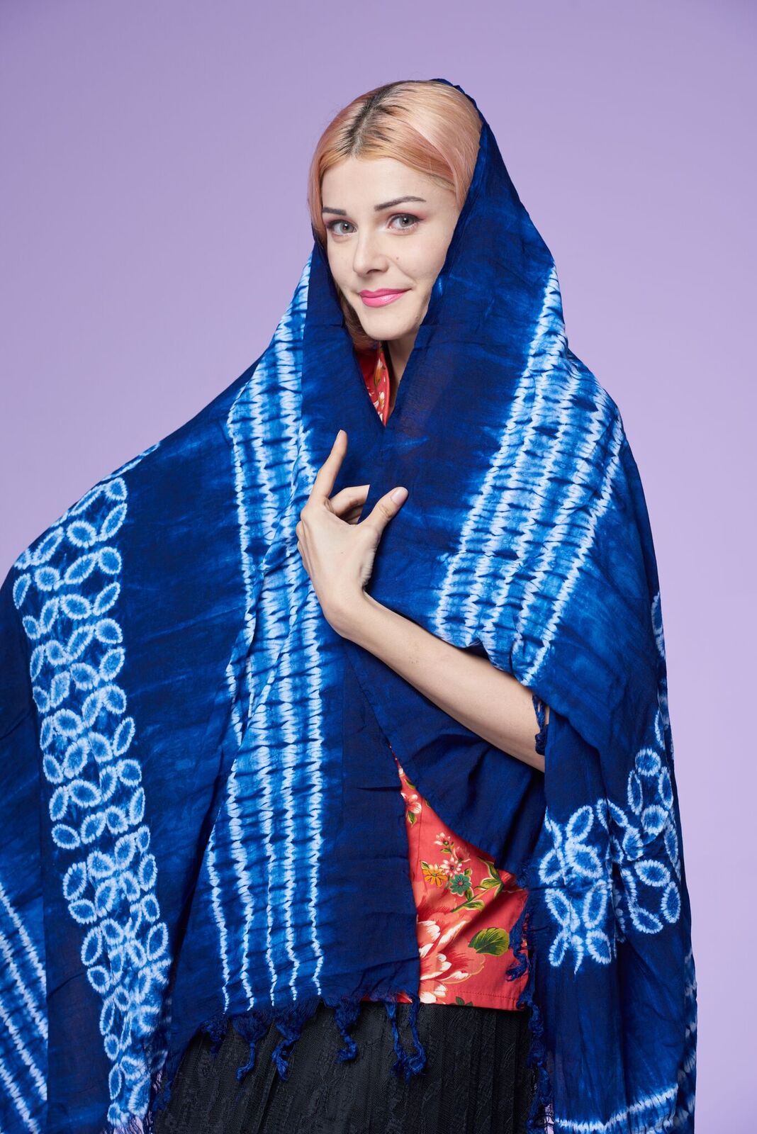 藍染紮染長圍巾