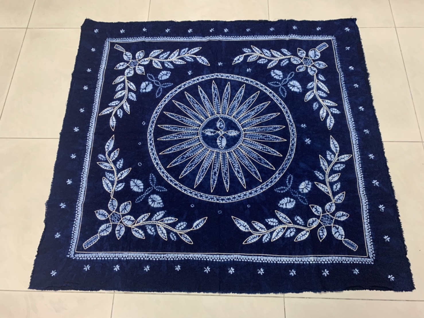 藍染扎染向日葵大方巾