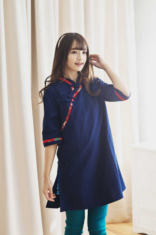 藍素布傳統客家大襟衫