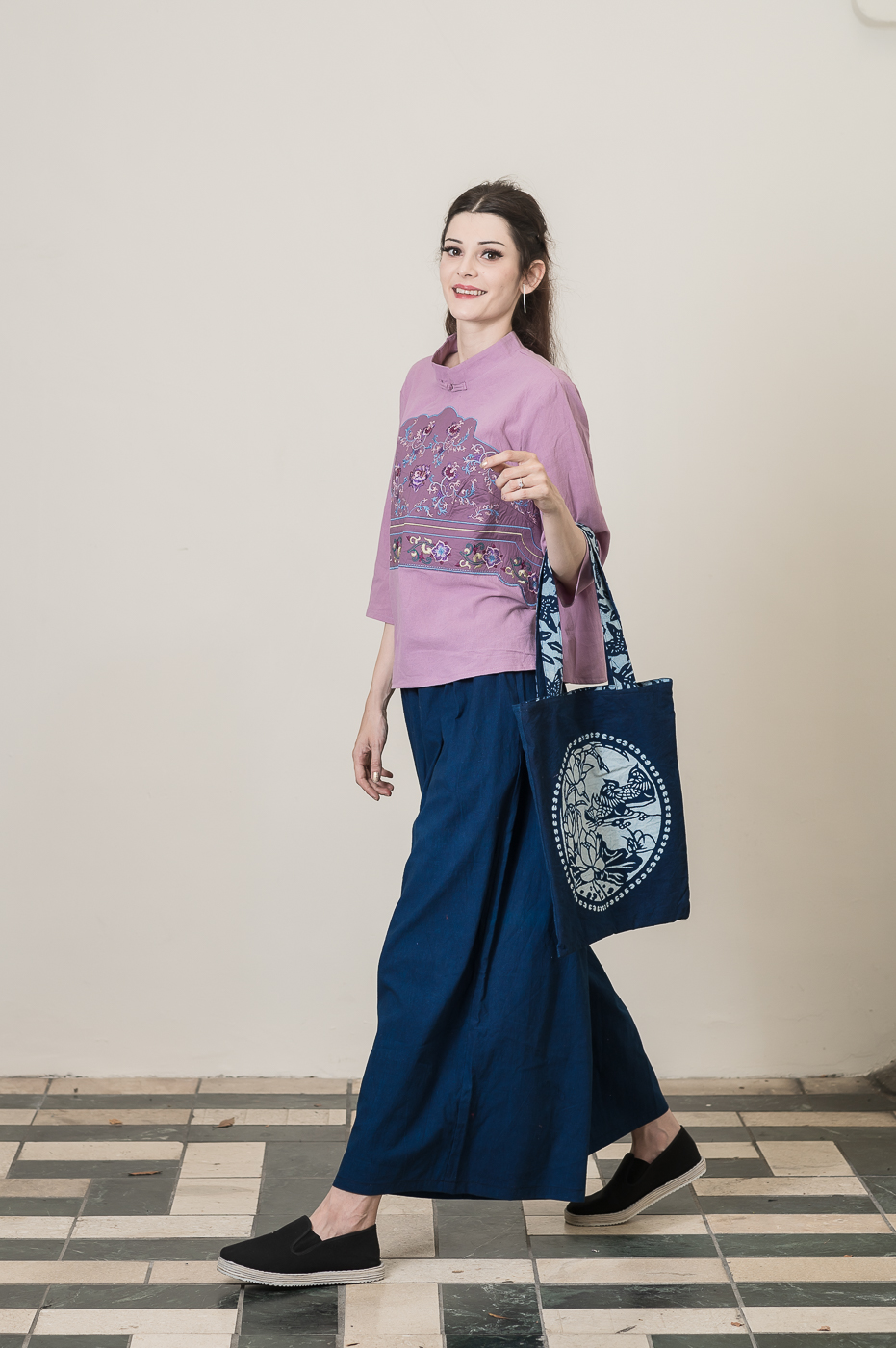 藍染褲裙寬褲~永樂