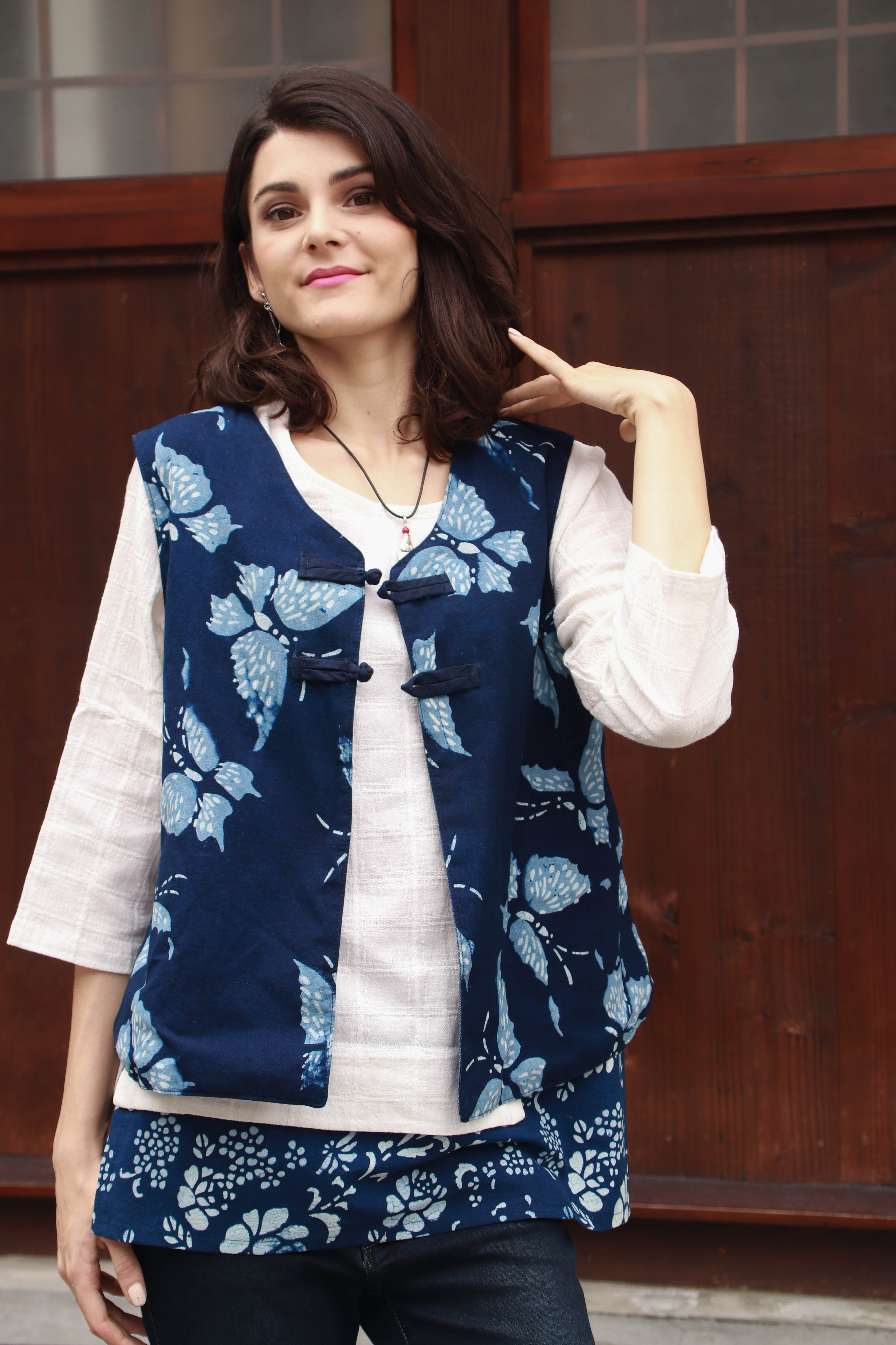 藍染三色大蝴蝶雙面背心