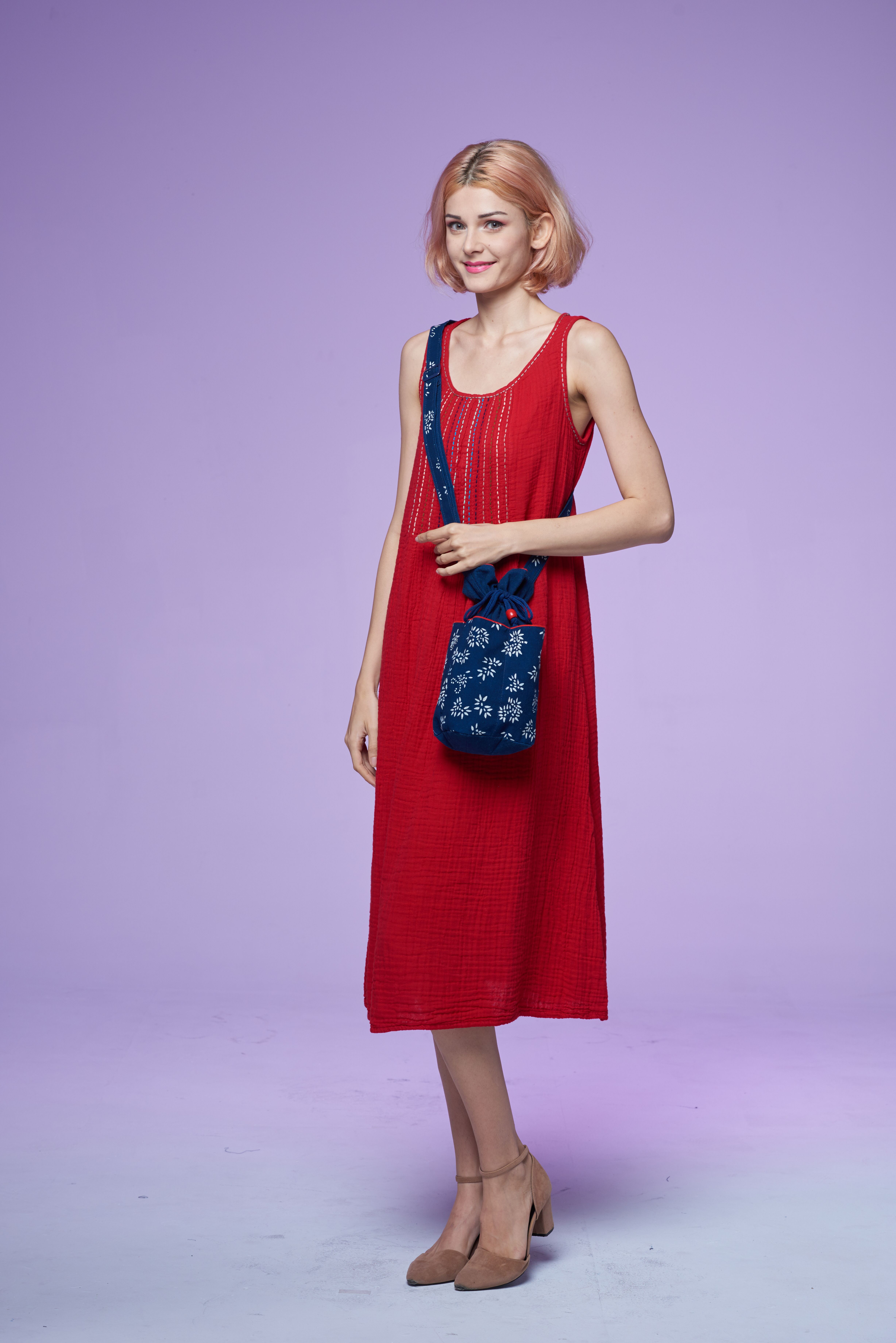 客家藍染肩背/側背小筒包