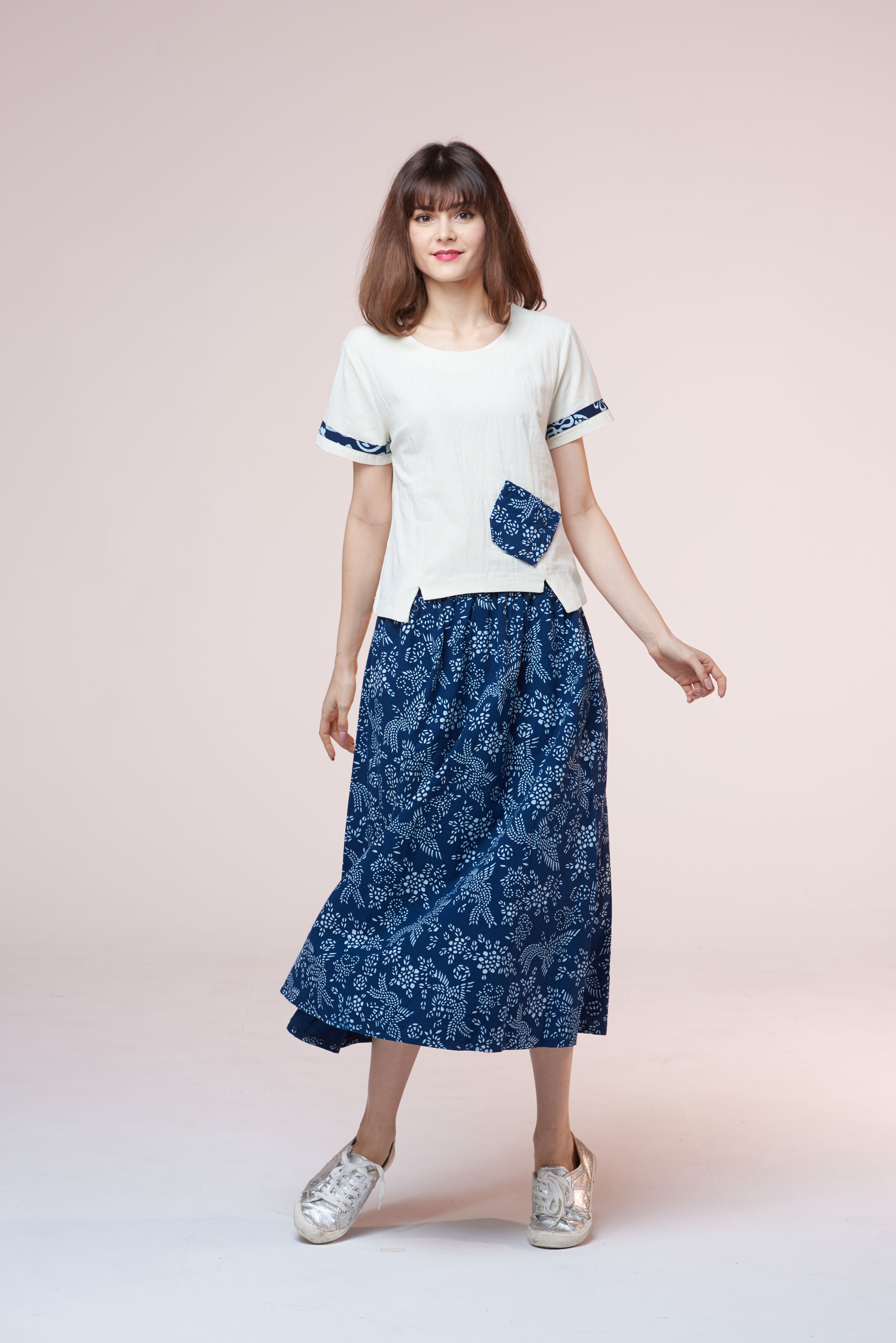 藍染鳳凰于飛長裙 圓裙