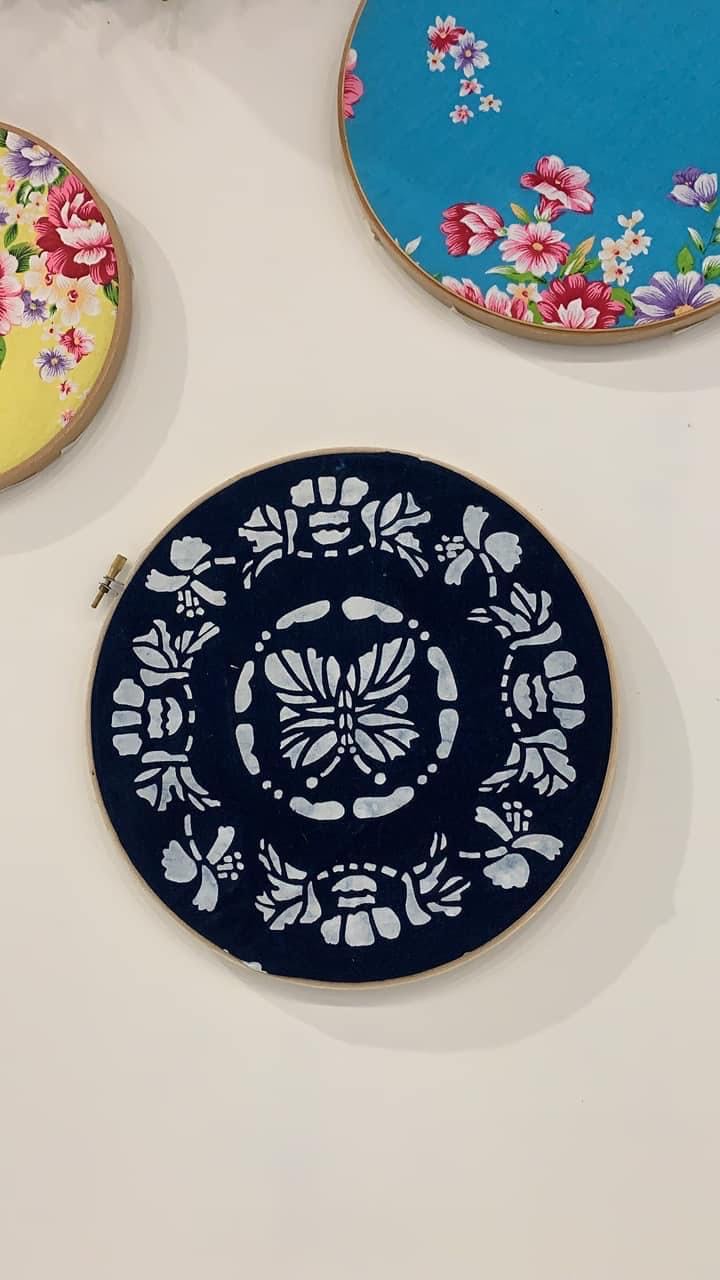 藍蝶戀花雙面印染方巾42*42CM