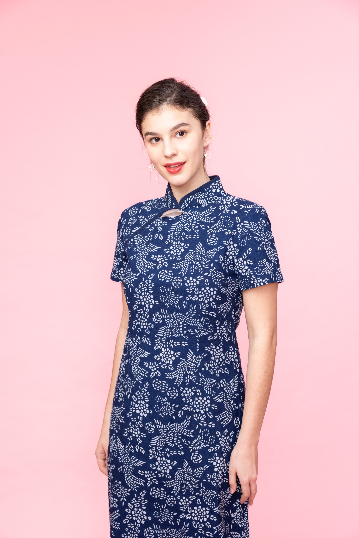 藍染鳳凰于飛長旗袍