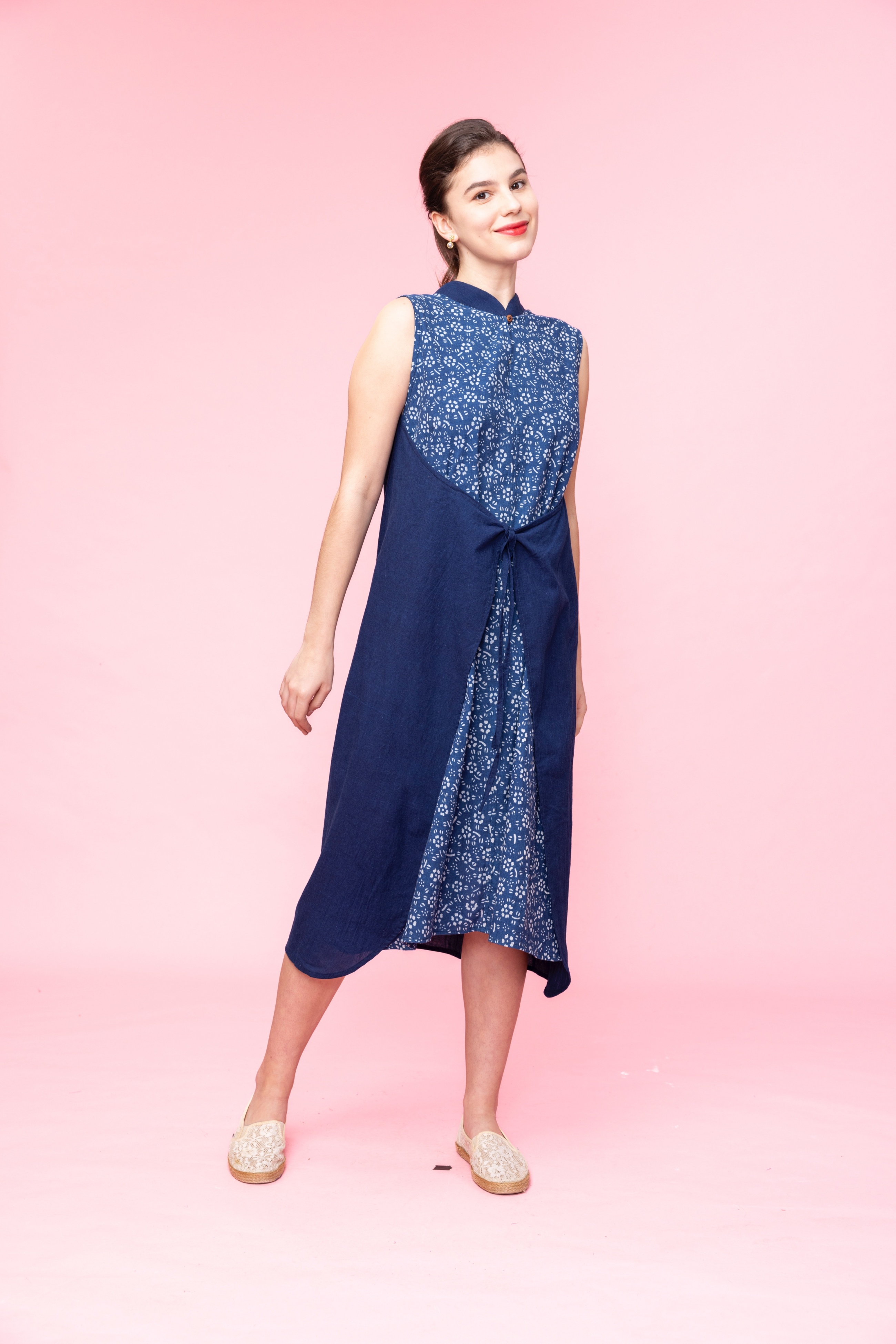 藍染綁帶旗袍洋裝Ｆ三峽