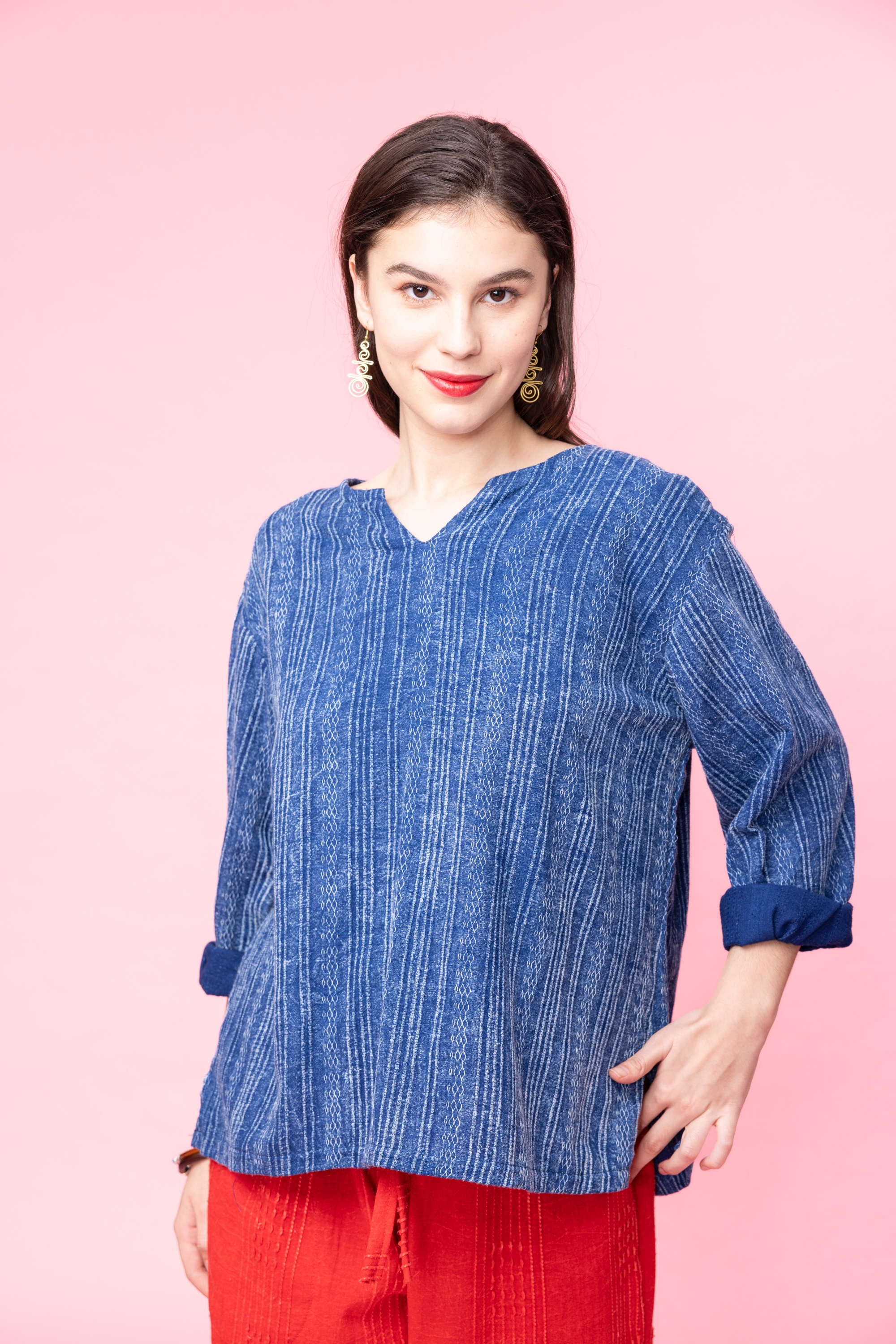 藍染小Ｖ領上衣