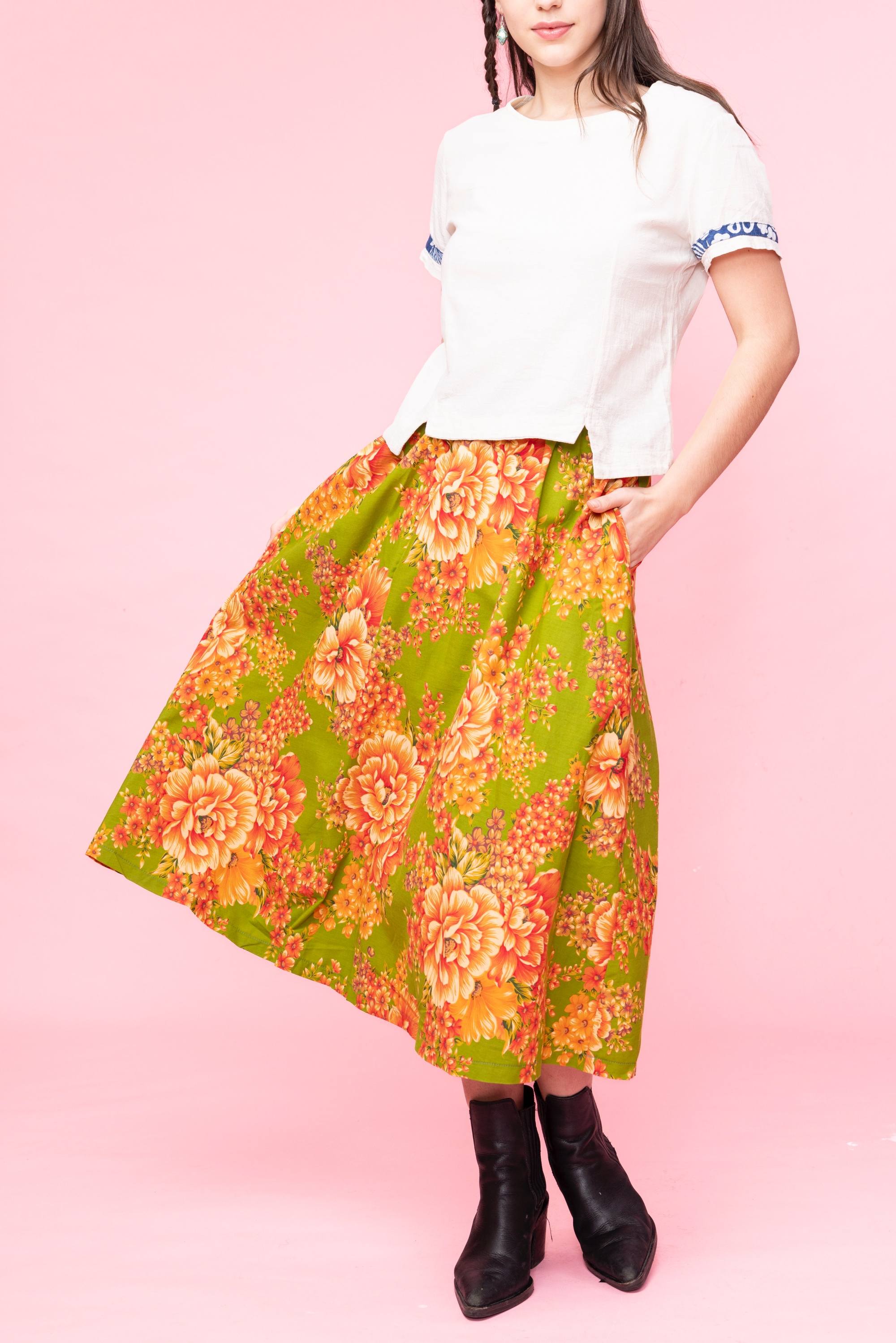 客家花布圓長裙～三峽