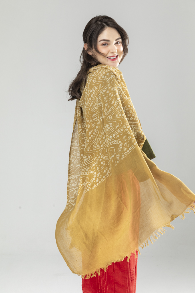 薑黃染圍巾 領巾 淡紅