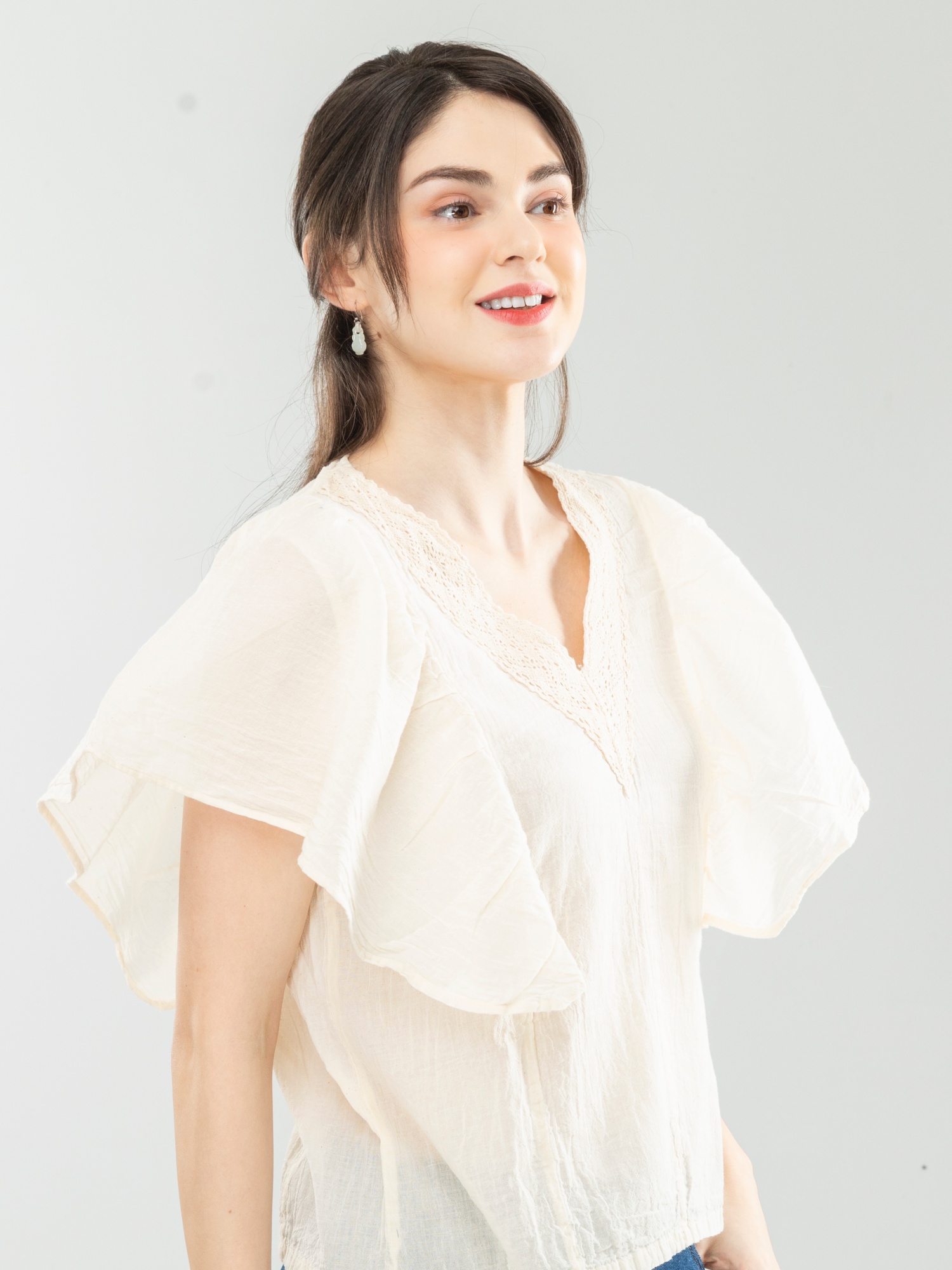 自然棉蝴蝶袖上衣Ｆ