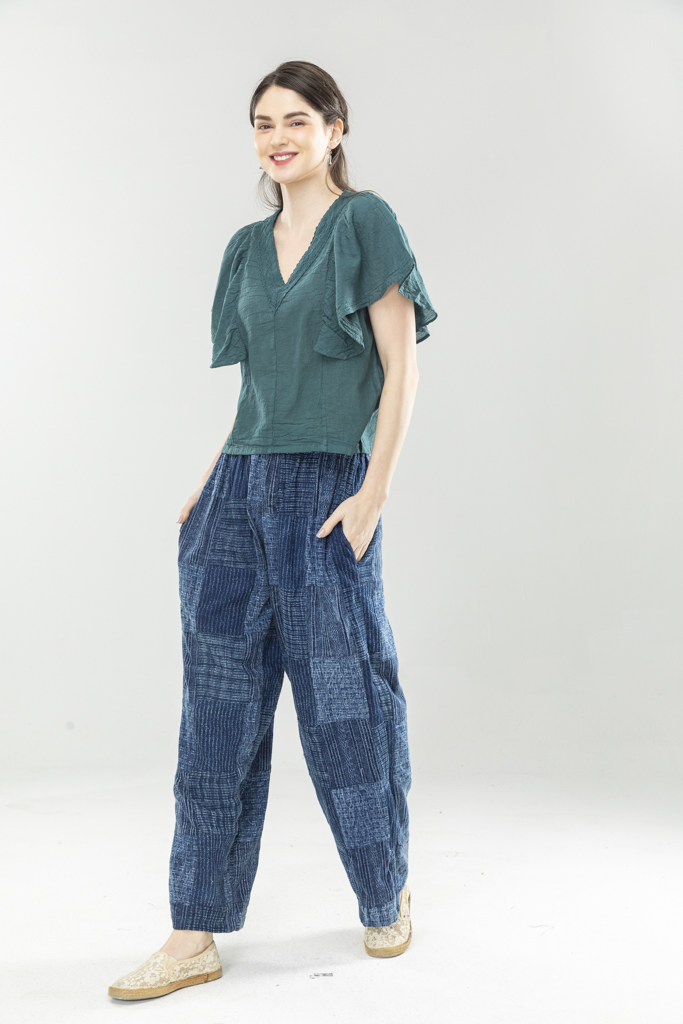 藍染拼布素褲Ｆ最後一件3峽