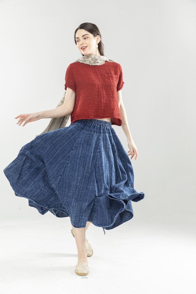 藍染不規則八片裙