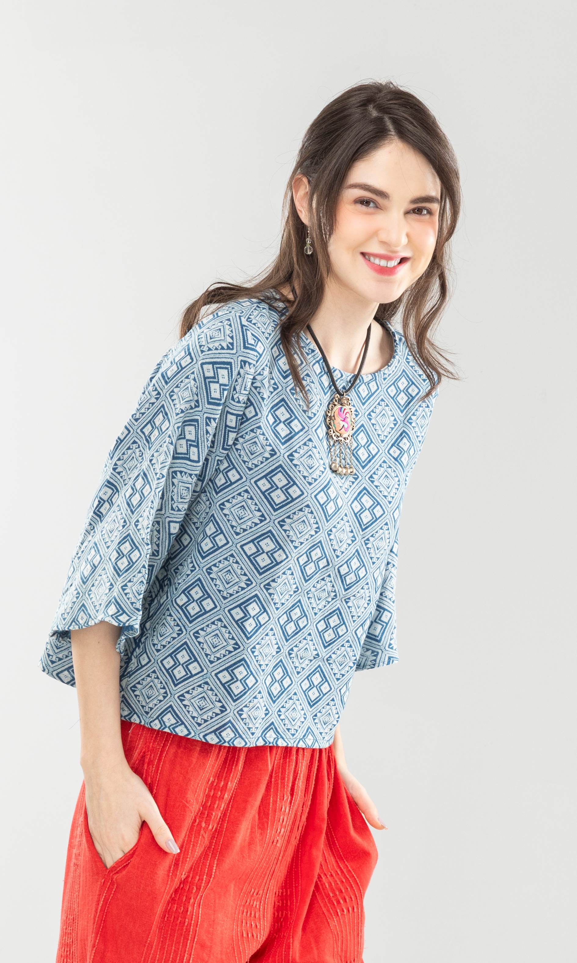 輕磅紗布五分袖上衣～永樂