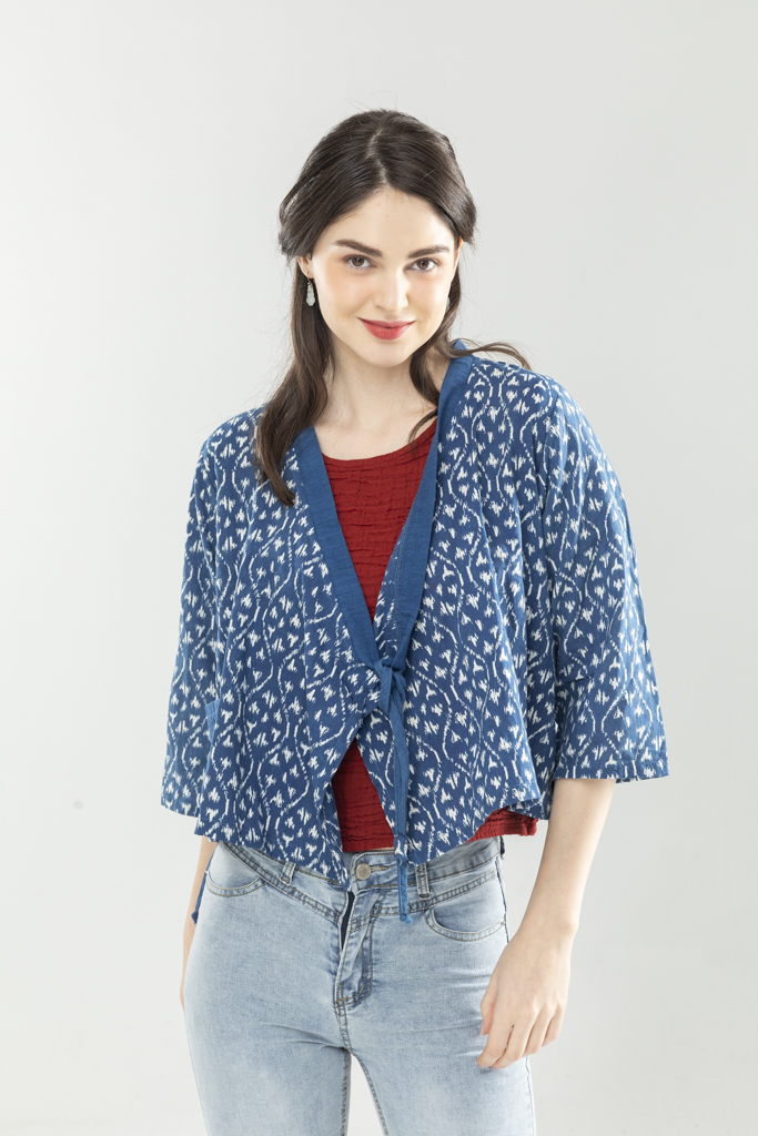 紗布藍染綁帶上衣～永樂