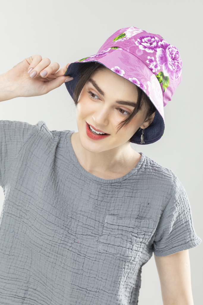 客家紫牡丹雙面漁夫帽