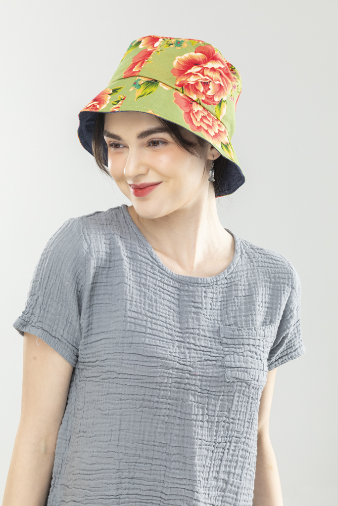 客家綠牡丹白玫瑰雙面漁夫帽