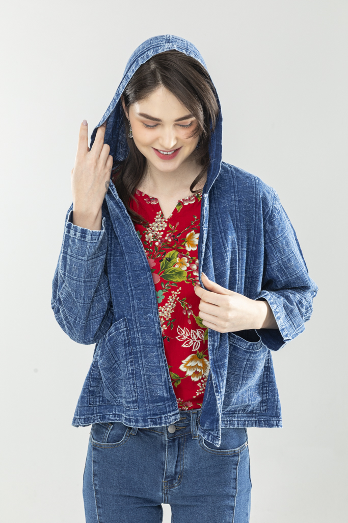 輕量藍染帶帽外套Ｆ防曬遮陽