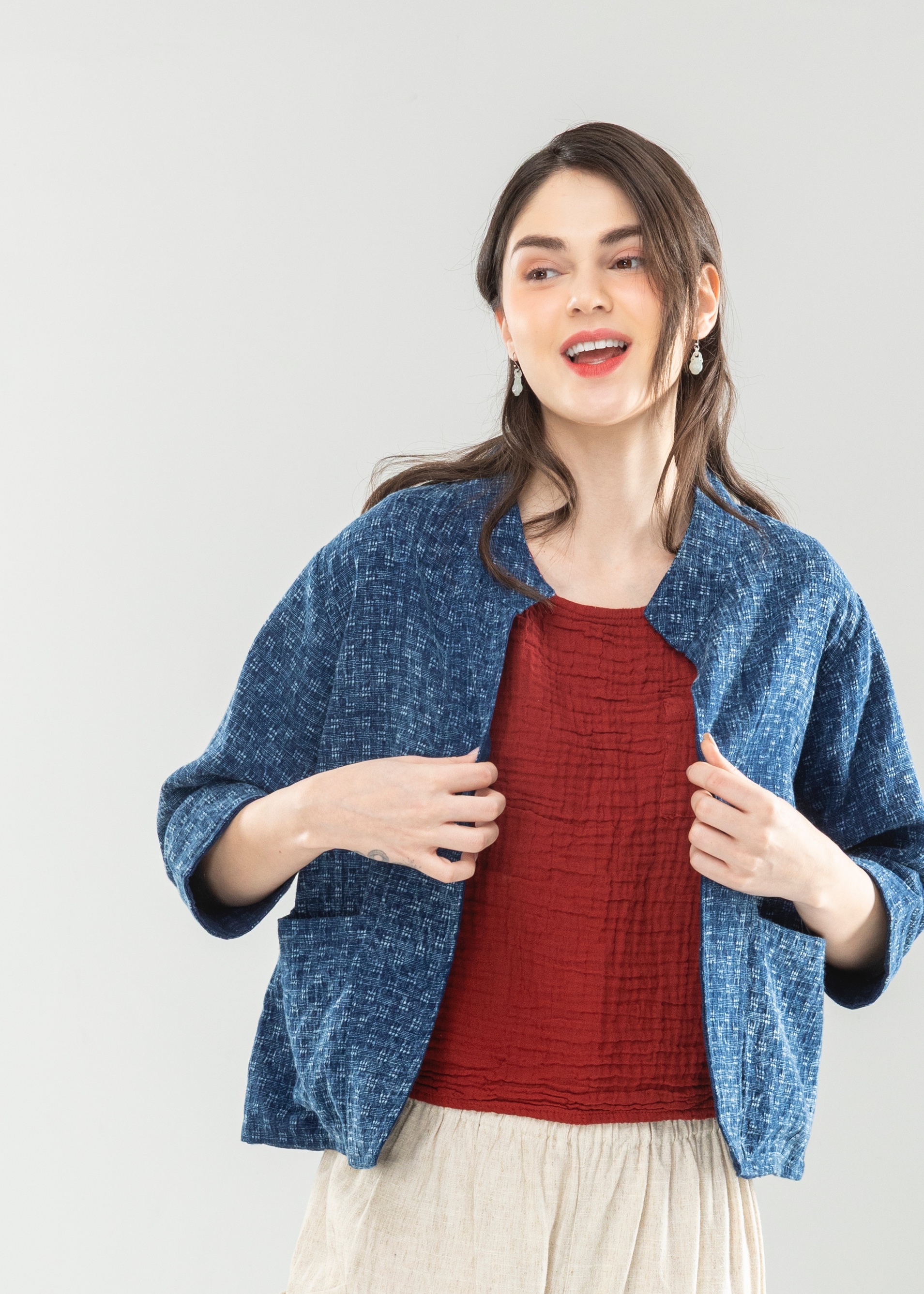 藍染深色輕磅外套Ｆ永樂三峽