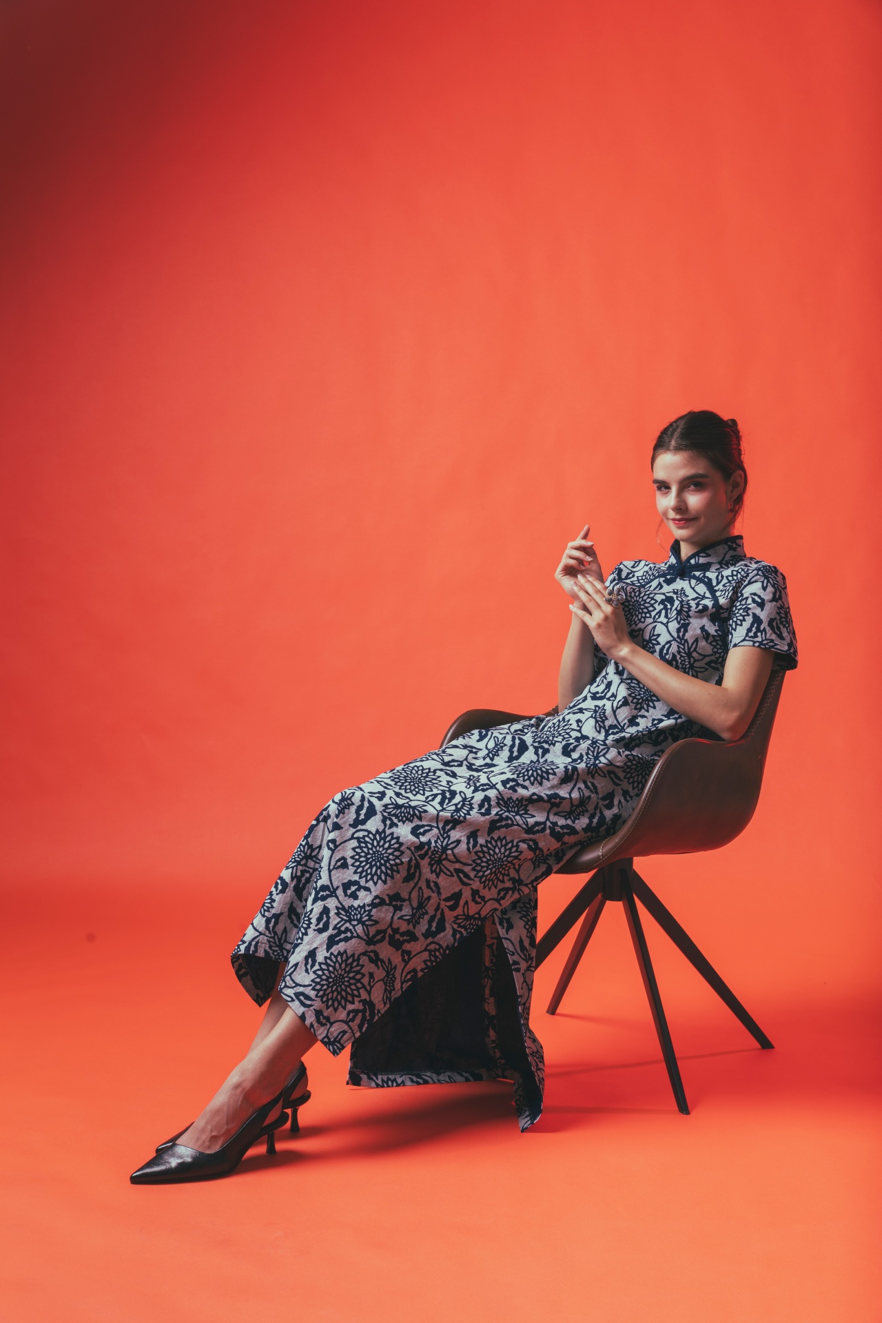 藍染雙大襟旗袍