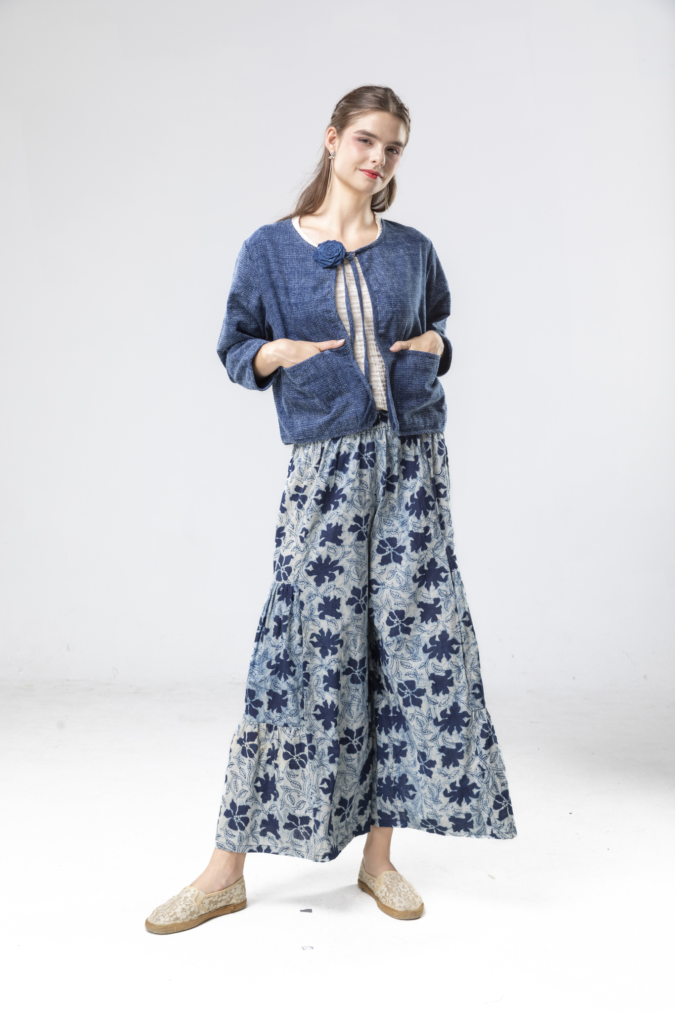 輕磅藍染寬褲～立裁版～最後一件