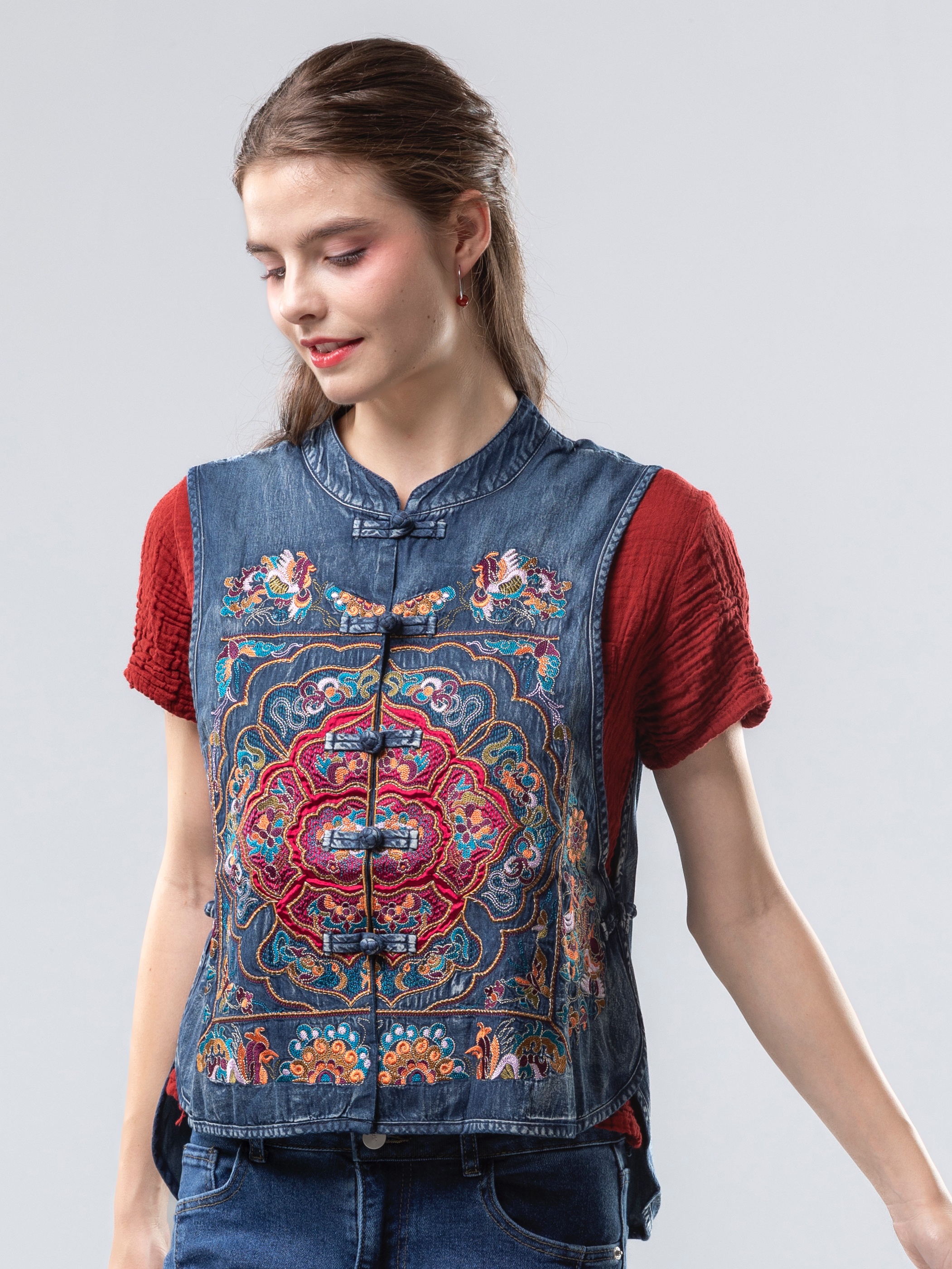 繡花五扣背心馬甲F