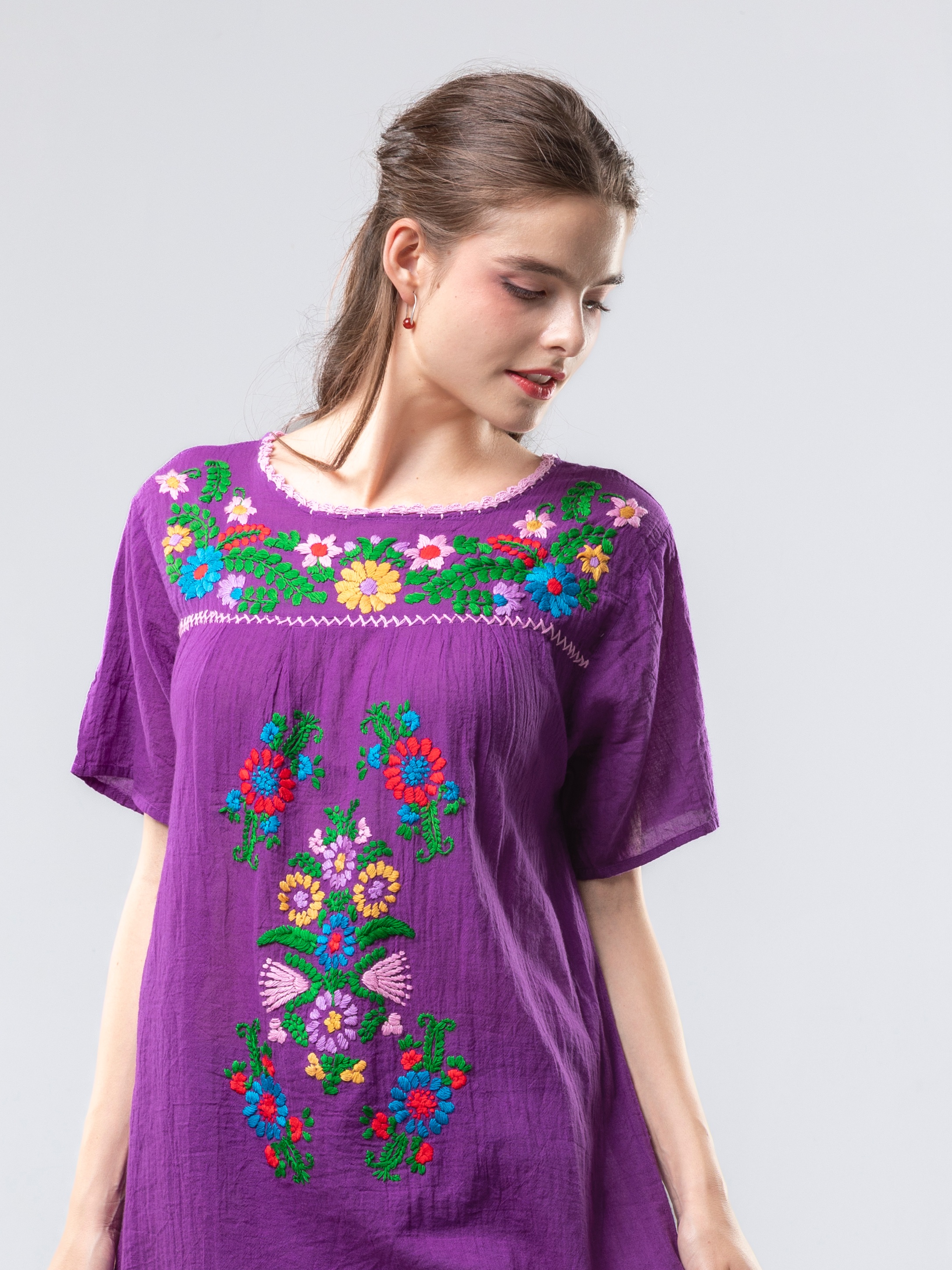 手工繡花紫長衫-F