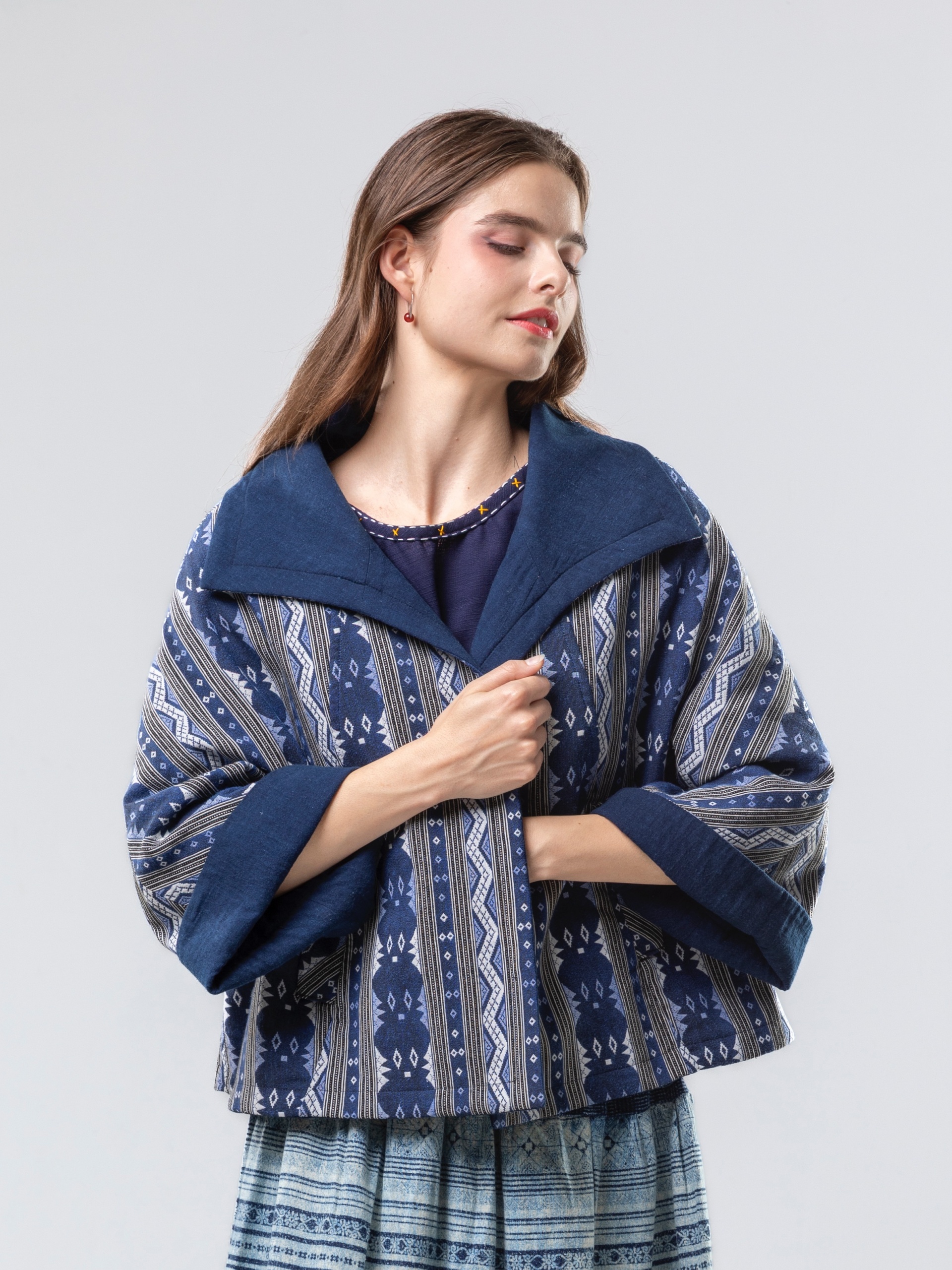 藍染條仔雙面外套-現貨