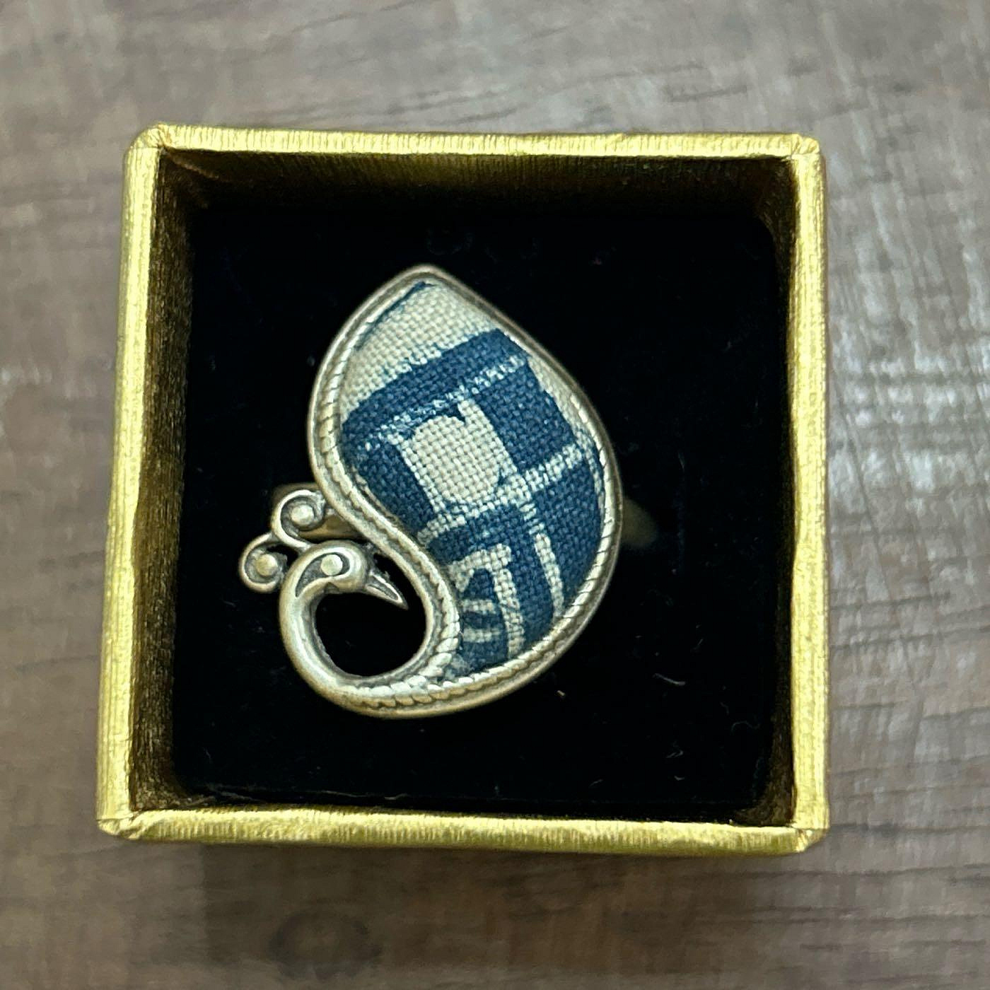 老銀魚藍染布戒指～可調～