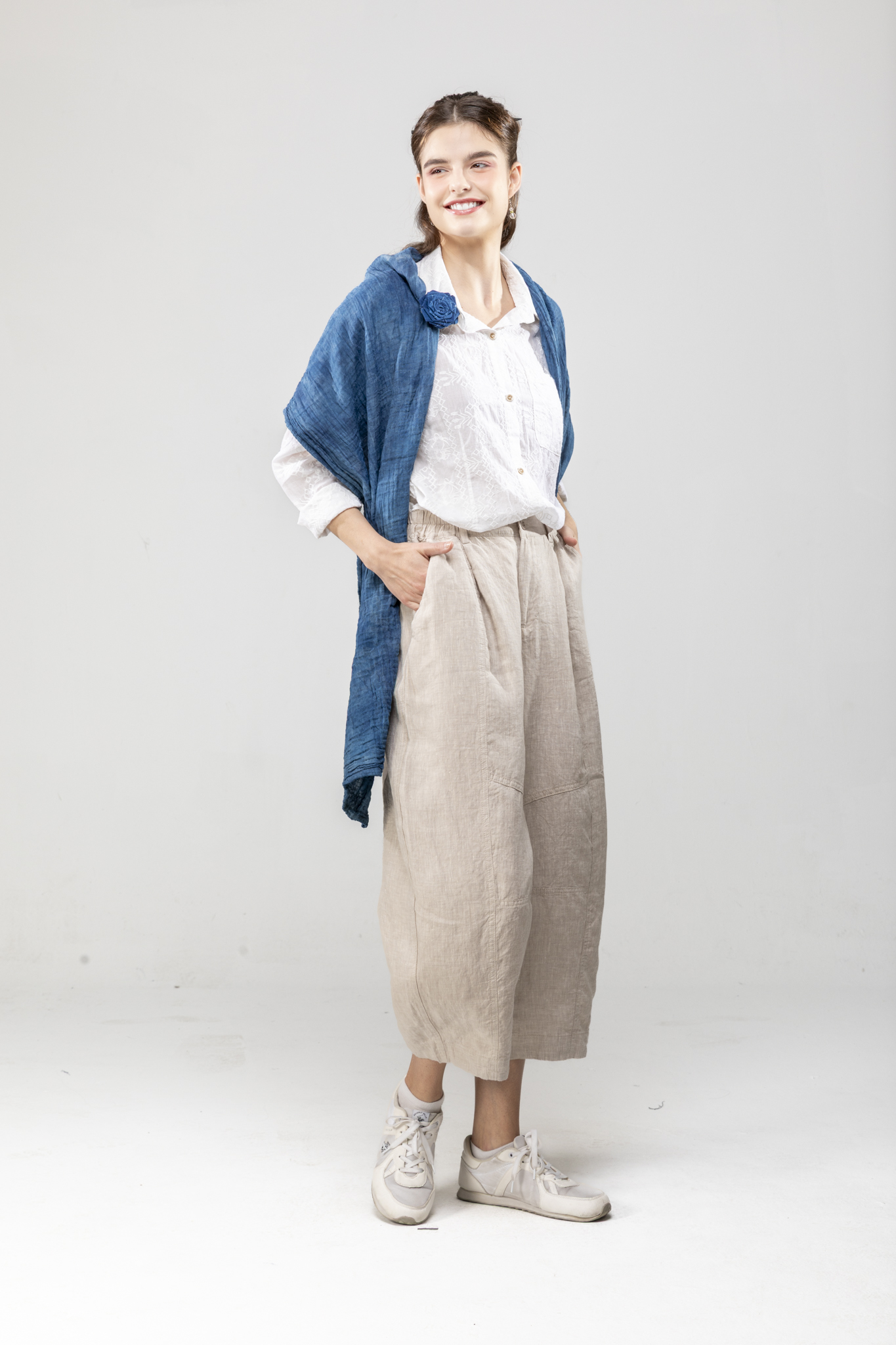 亞麻彎刀褲-原色