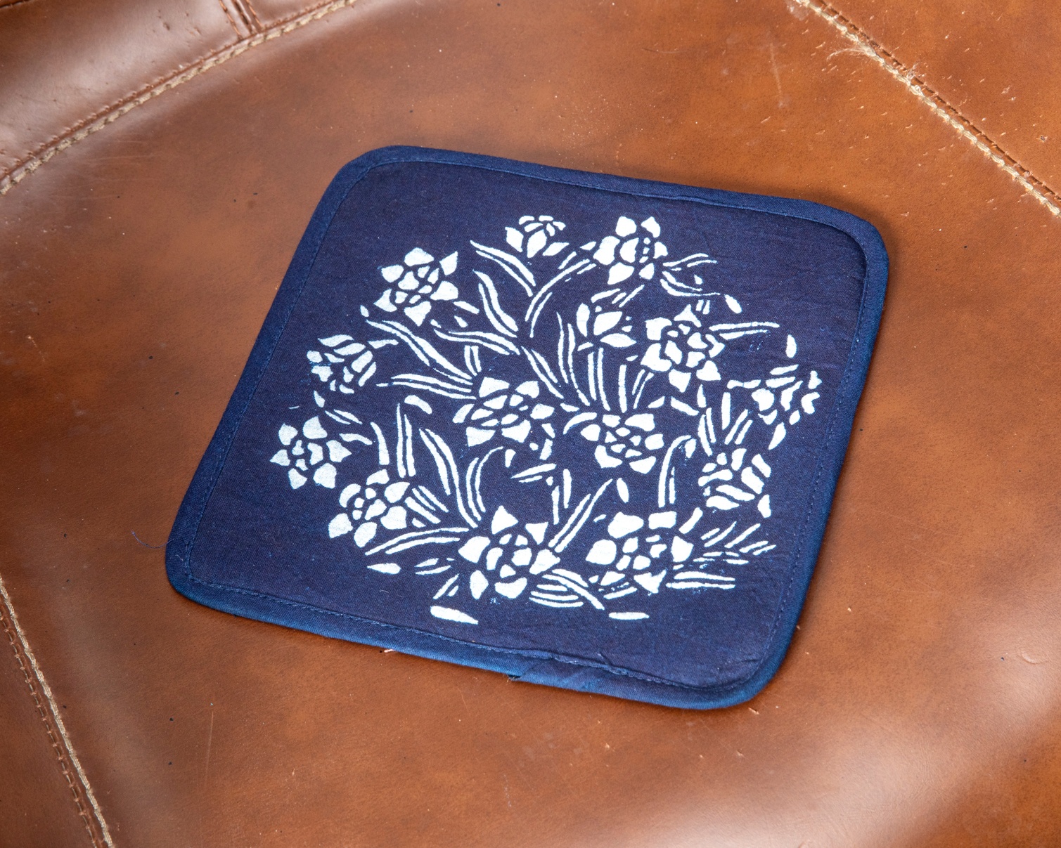 藍染百合花開杯墊/餐墊
