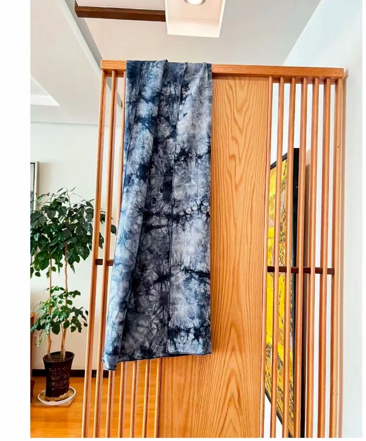 藍染雲染麻質圍巾長巾～打樣