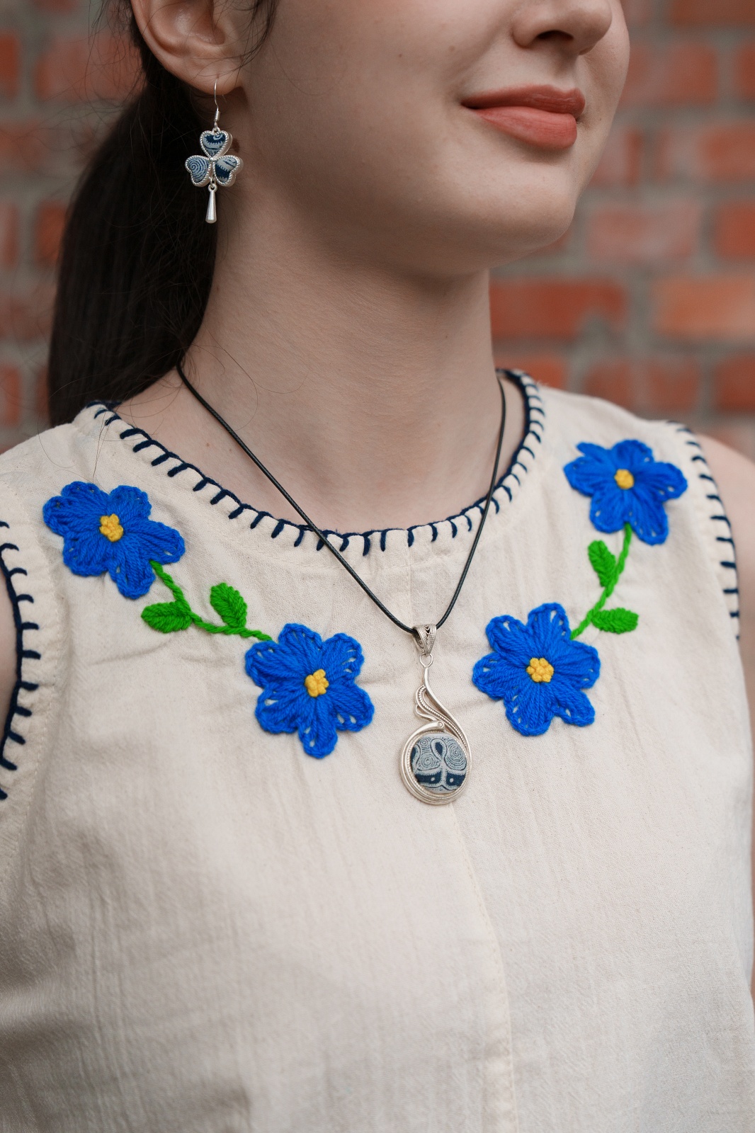 藍染幸運草耳環（附紙盒）