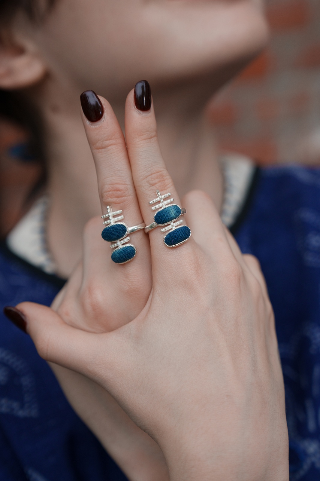 囍藍染布戒指～戒圍可調～一對