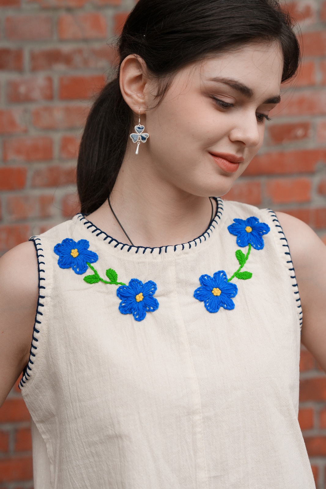 藍染幸運草耳環（附紙盒）