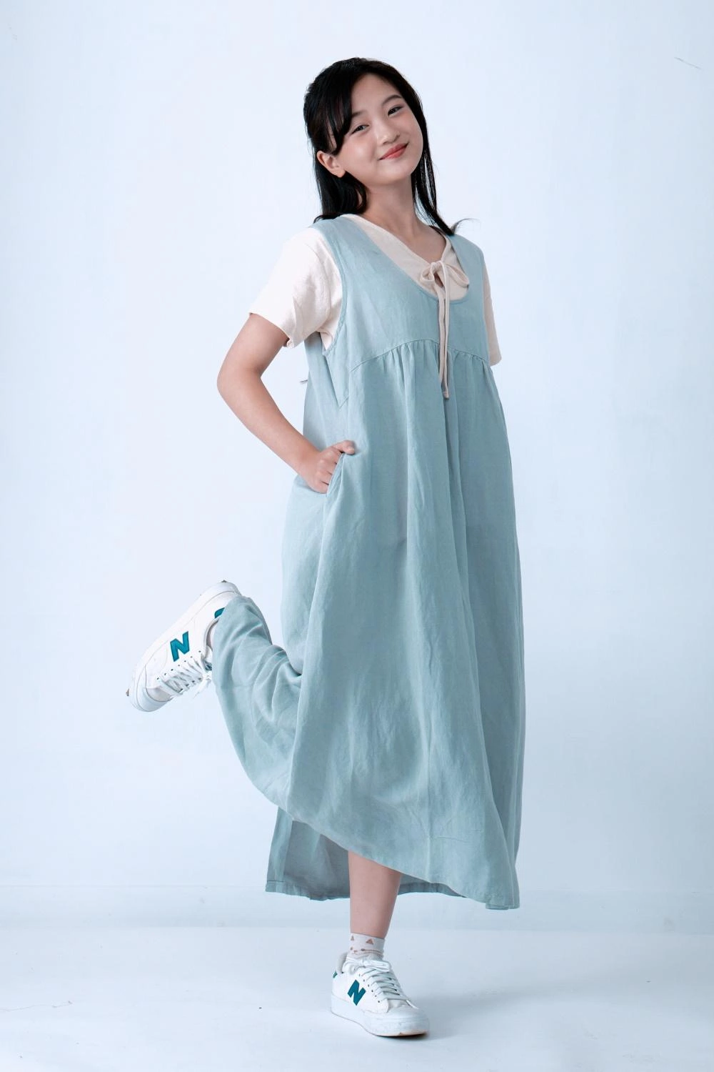 淺藍亞麻背心裙～Ｆ~打樣僅一件