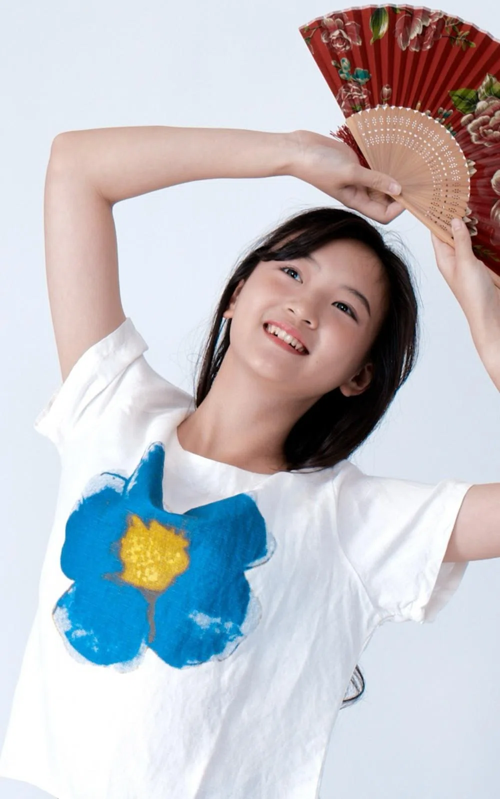 亞麻藍花不規則上衣-ＭＬ-